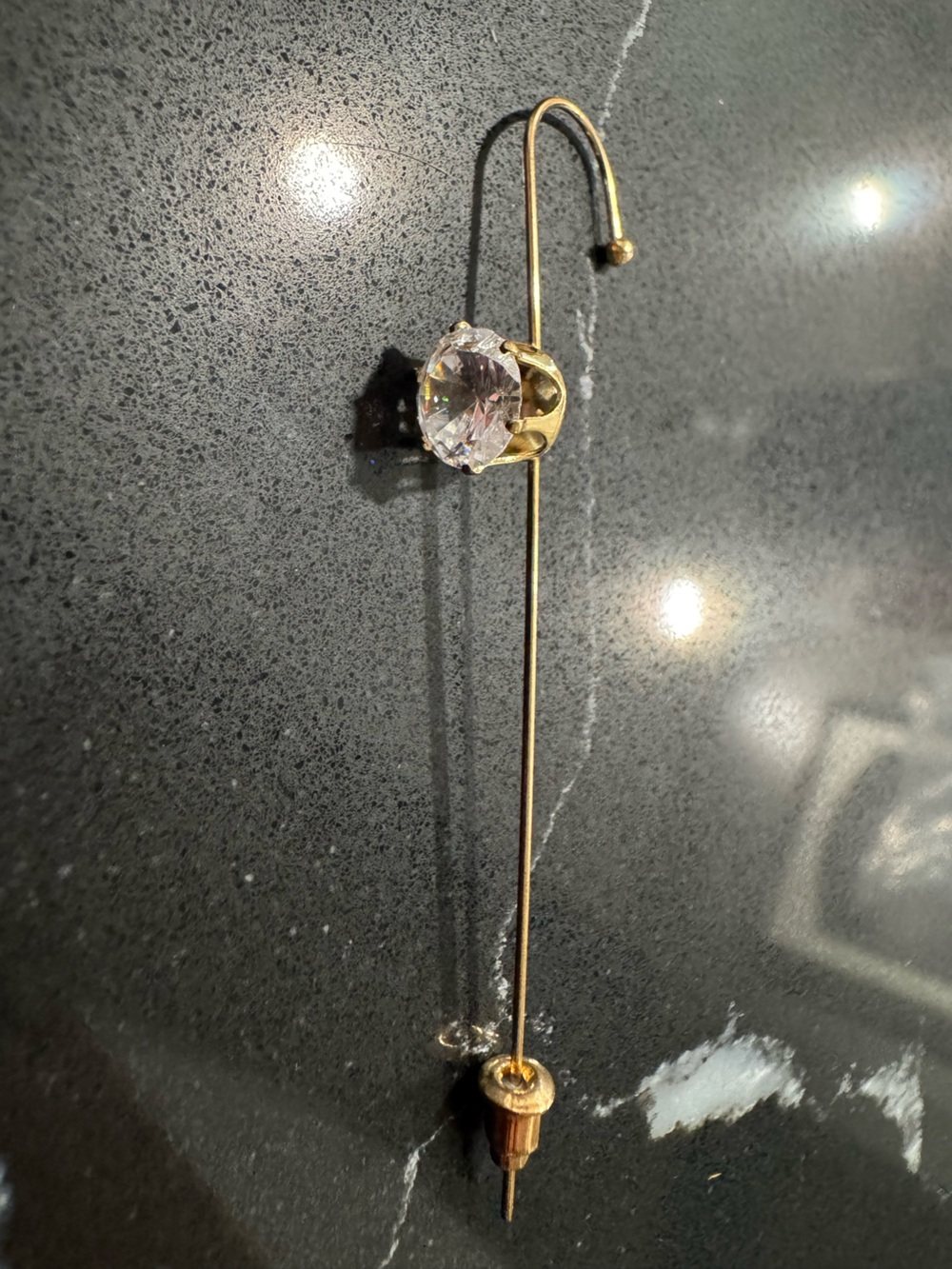 Gold-Tone Stick Earring with Clear Crystal Accent